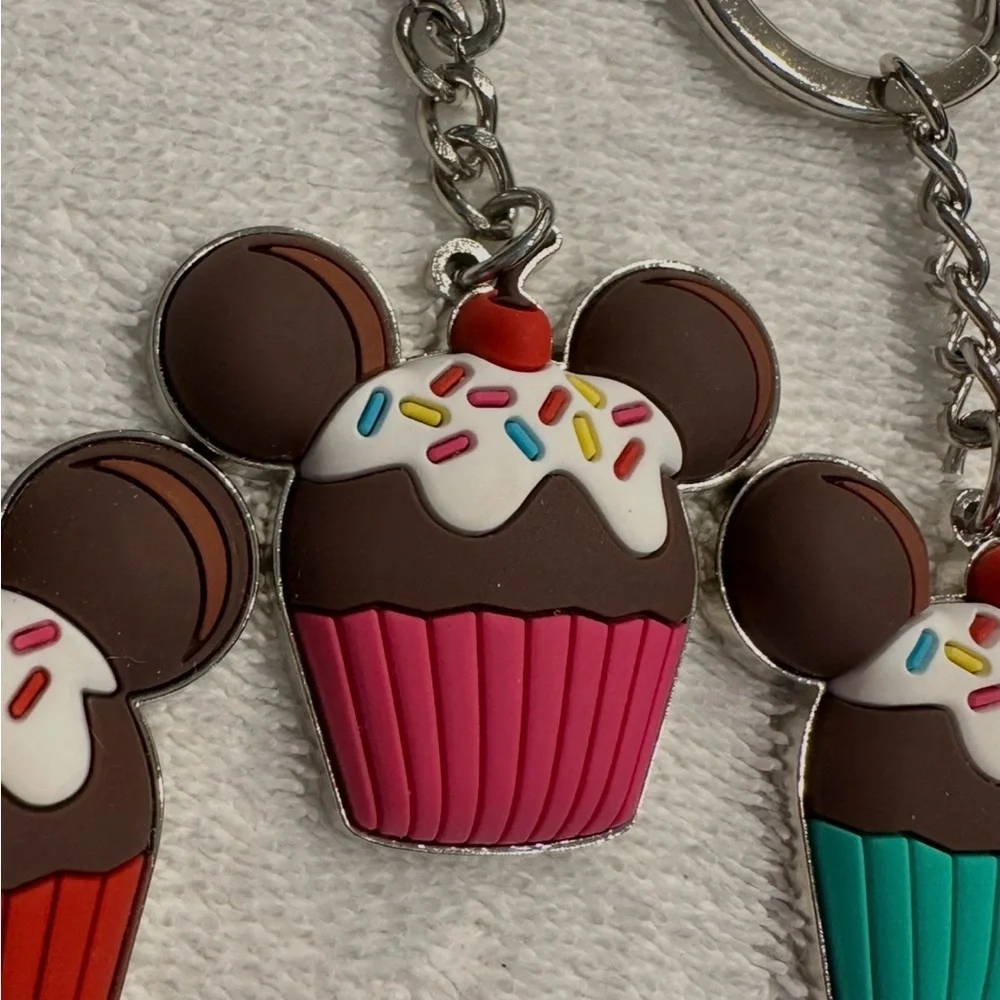 Disney Mickey Mouse Cupcake Keychains NWOT (Set of 4)